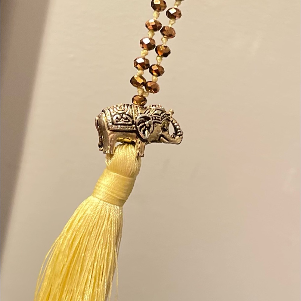 Zacasha Rare Beaded Necklace w/Elephant Fringe Tassel-Cream & Copper